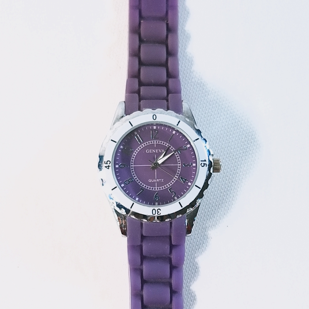 Geneva Bling Crystal Rhinestone Bezel Silicone Rubber Jelly Watch New Battery